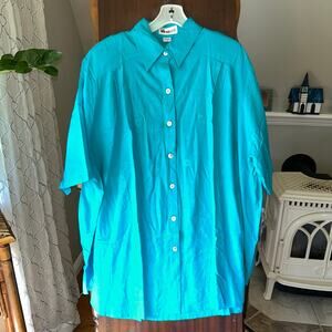 NWT We Be Bop Vintage turquoise 2X women’s button up tunic top embroidered 
￼
